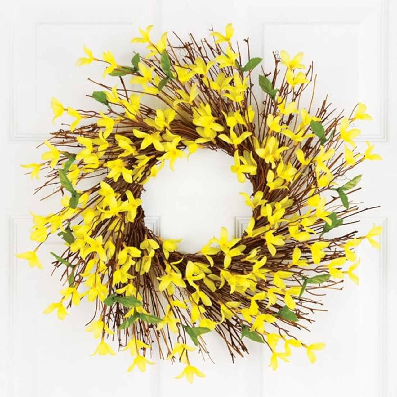 Spring Forsythia Floral Twig Door Wreath - Seasonal Door Accent for Any Room, Yellow